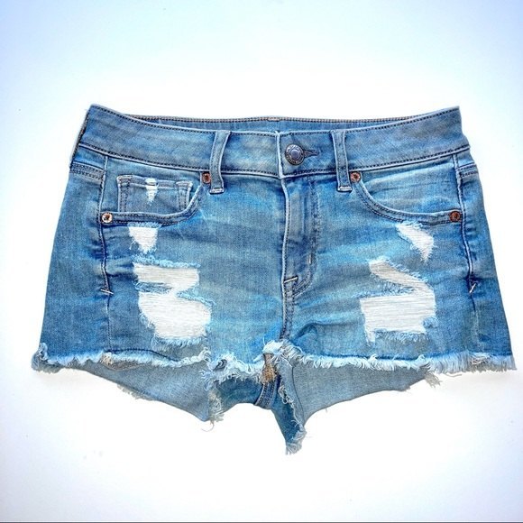 American Eagle Denim “Shortie” Distressed Jean Shorts Size 2 - Picture 1 of 7